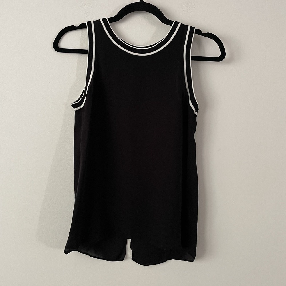 Rag & Bone Silk Sheer Open Black Tank Top Black XXS Ringer Old Money Minimalist